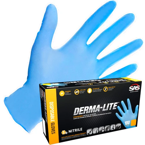 SAS Safety 6609 Derma-Lite Lightly Powdered Disposable Nitrile 5 Mil Gloves, Extra Large, 100 Gloves by Weight