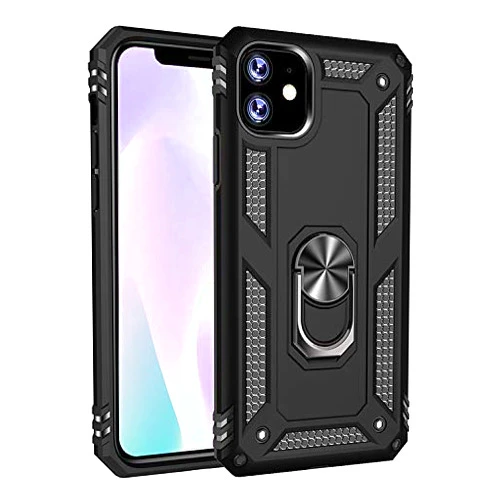 ZOTASKO CASEITNOW - iPhone 11 Case - Magnetic Shockproof Adsorption Hard Armor Ring Holder for Car Mount with Kickstand - Military Grade Drop Case for iPhone 11 6.1 inch (Black)
