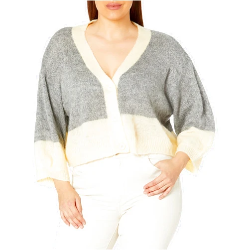 KENDALL + KYLIE Women's Plus Size Block Cropped Cardigan