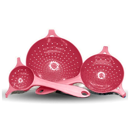 Crisp 3 Piece Nesting Strainer Set - Plastic, Durable Kitchenware, Dishwasher Safe - Made in the USA - Pink