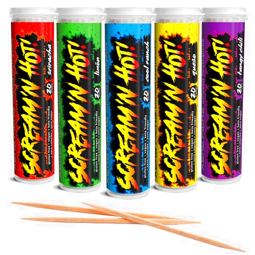 Xero Picks® Scream'n Hot Flavored Toothpicks (100 Picks - 5 Pack (Cool Ranch, Limon, Queso, Tangy Chili, Sriracha)