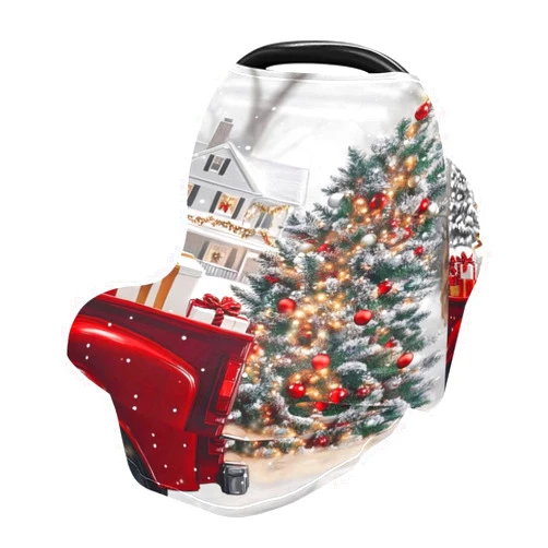 FLildon Soft Baby Car Seat Covers Christmas Tree Gifts Truck Canopy for Infants Strollers Canopies for Newborns Babies Nursing Apron Cover for Breastfeeding