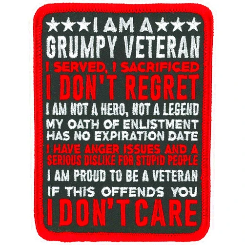 Hot Leathers I Am A Grumpy Veteran Patch PPL9914-3 Width x 4 Height Inches