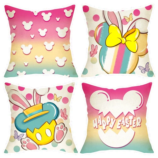 Pycat Happy Easter Decorative Throw Pillow Covers 18 x 18 Set of 4, Gradient Pastel Bunny Rabbit Porch Outdoor Home Decor, Spring Easter Egg Polka Dots Butterfly Couch Cushion Case