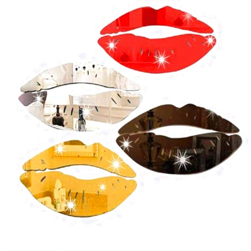 XIGUI Wall Sticker, 4Pcs DIY Modern 3D Kiss Lip Mirror Wall Sticker Acrylic Art Mural Decal Home Room Decor (4 colors)