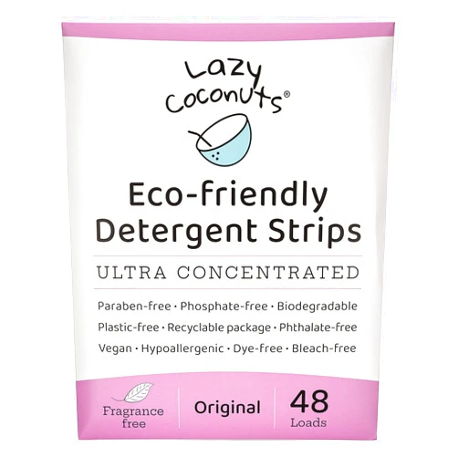 Lazy Coconuts Eco Friendly, Plant Powered Laundry Detergent Strips - Fragrance Free, Unscented, Ultra Concentrated, Earth Friendly No Plastic - Lightweight and Perfect For Home, Dorms, Travel, Camping