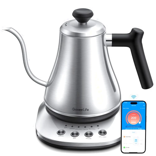 GoveeLife Smart Electric Kettle, 0.8L WiFi Gooseneck Kettle Compatible with Alexa, 5 Modes for Use, 3-minute Fast Heating and 2H Keep Warm, Auto-Shut off for Safety, Stainless Steel, Silver