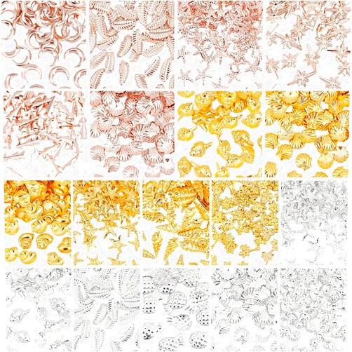 OLYCRAFT 900pcs 4.5-10mm Long Ocean Themed Resin Fillers 18-Style Mini Alloy Brass Epoxy Resin Supplies Shells Starfish Filling Accessories for Resin Jewelry Making and Nail Arts - 3 Colors