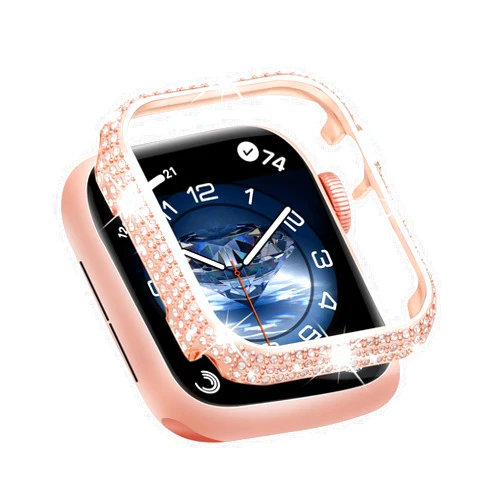 Frdkate Metal Bling Apple Watch Case with Crystals Sparkling Diamonds for Iwatch Series 8 Series 7 45mm for Gift Women Girl （45mm Rose Gold