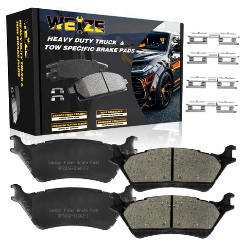 WEIZE Rear Carbon Fiber Ceramic Brake Pads, D1602 Truck and Tow Brake Pads Set with Hardware, Replacement for Ford F-150 F150 2012 2013 2014 2015 2016 2017 2018 2019 2020