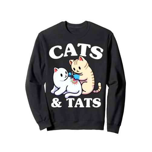 Meowtastic Creations Cats And Tats Funny Feline Tattoo Lover Design Sweatshirt