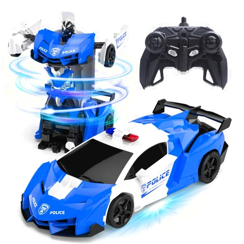 DEERC Transform Remote Control Car,2.4GHz Robot RC Cars,1:18 Scale Police Car Toy One-Button Deformation & 360° Rotating Drifting for Kids Boys Age 4-7 8-12 Birthday Xmas Gift