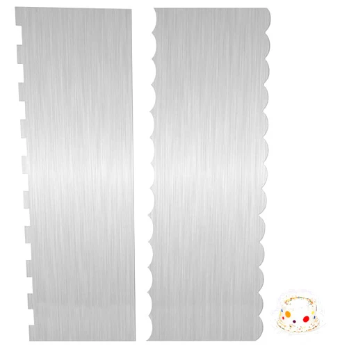 Ehonik 2Pcs Stainless Steel Cake Scraper Cake Decorating Tools, Metal Cake Scraper Smoother Double Sided Jagged Wave Patterned Edge Carving Icing Mousse Butter Cream Pastry Baking Cake Frosting Tools