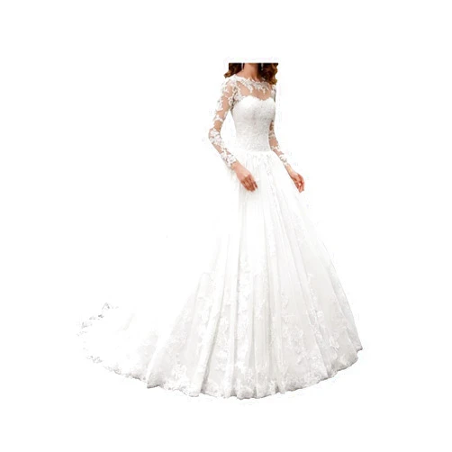 Fair Lady Long Sleeves Wedding Dresses for Bride 2024 Boho Beach A-Line Appliques Lace Bridal Ball Gowns with Train
