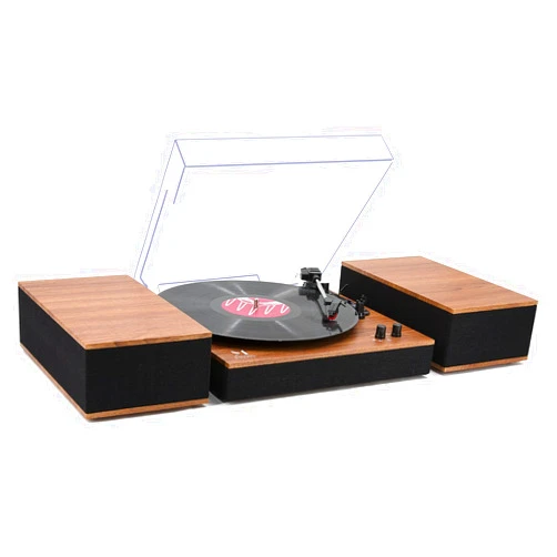M MUSIC PUBLIC KINGDOM MPK Bluetooth Record Player,Turntable HiFi System with Bookshelf Speakers, 3-Speed Belt-Drive Vinyl Turntable for Vinyl Records with Wireless Playback and Auto-Stop,Yellow Wood