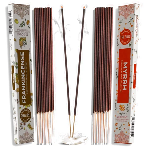 Trumiri Incense Sticks - Combo Pack of 40 Insence-Sticks - 20 Frankincense and 20 Myrrh - Insense - Insents - Incents - Inscense - Incence - Incienso - All Natural Non Toxic Incense Sticks