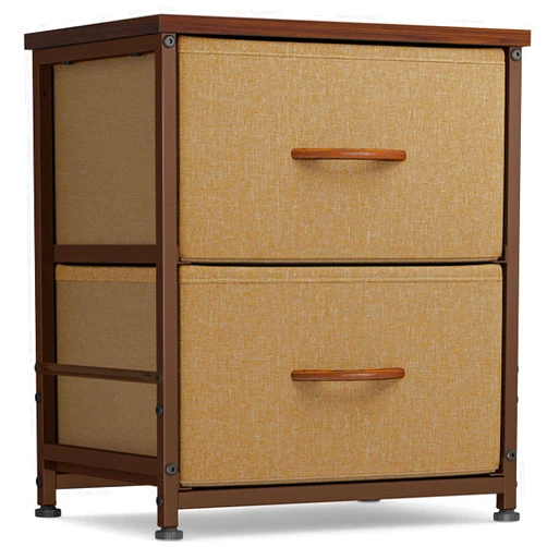 FEZIBO 2 Drawer Fabric Dresser Storage Tower, Organizer Unit for Bedroom, Closet, Entryway, Hallway, Nursery Room -Steel Frame, Wood Top, Easy Pull Handle-Espresso