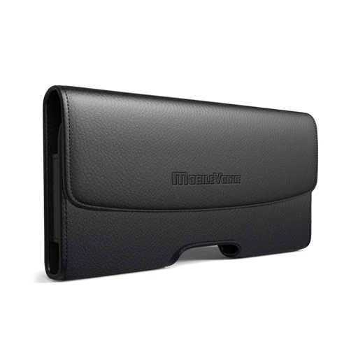Reiko Mobile Vogue by Reiko Premium Eco-Friendly Leather Phone Pouch Belt Clip Holster Compatible with iPhone/Galaxy/Stylo/Android Phone with Protective Case on (Black-MV102, 5.8 x 3.2 x 0.7 in)