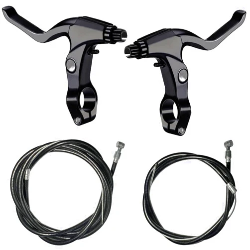 Lomodo 4 Pieces Bicycle Brake Accessories Including 2 Pack Aluminium Alloy Brake Levers Handle Bars and 2 Pack Brake Wire (Front and Rear Brake Cable) for Mountain/Road/MTB Bike(Black)