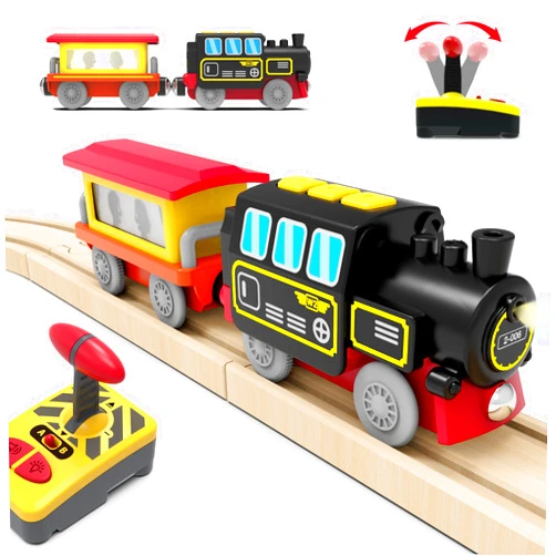 Z MAYABBO Motorized Train for Wooden Track, Remote Control Train with Magnetic Connection, Battery Operated Locomotive Trains for Toddlers, Compatible with Thomas, Brio, Chuggington