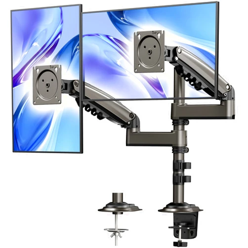 HUANUO 17-32 Inch Dual Monitor Stand, Gas Spring Dual Monitor Mount, Monitor Stand 2 Monitors, Ergonomic Adjustable Tilt/Swivel/Rotate, Weight Max 19.8 lbs, VESA 75/100mm