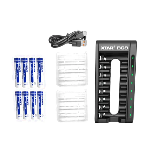 XTAR BC8 Battery Charger Rechargeable 1.5V AAA Charger (BC8 Charger+8*1.5V AAA Batteries)