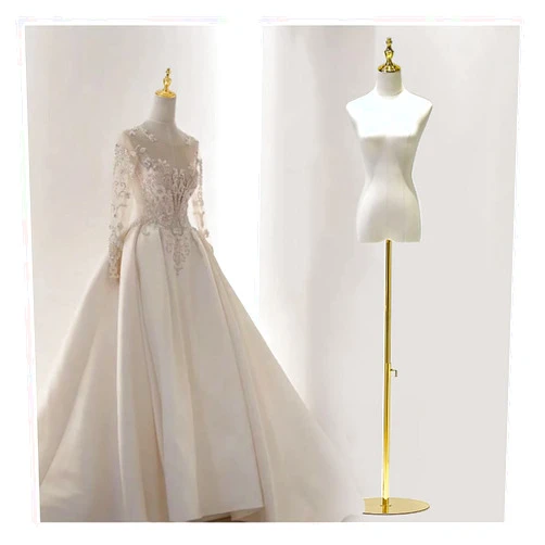 LXSEHN Female Mannequin Torso, Display Dress Form Mannequins, Size: S/2~4 55~75in Adjustable Height Wedding Dress Manikin Body, Stability Gold Metal Stand Table Maniquine for Clothing Dress Jewelry Display
