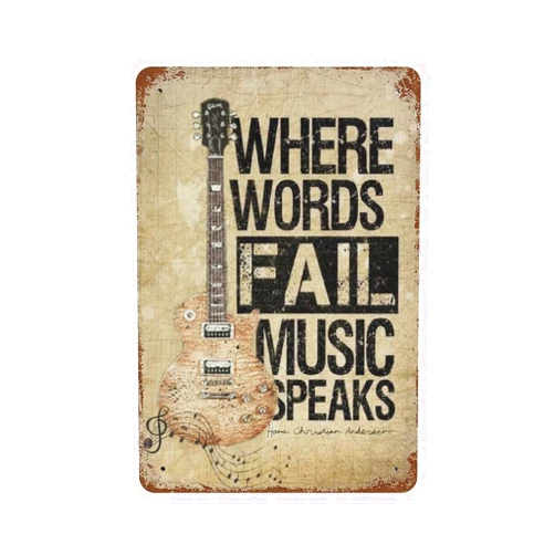 XSHANG LEIZENTIN Vintage Tin Sign Guitar Where Words Fail Music Speaks Home Bar Poster Wall Decor Retro Metal Sign 8x12inch