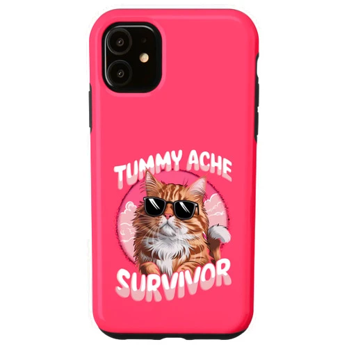 I Survived Tummy Ache Survivor My Tummy Hurts Joke iPhone 11 Tummy Ache Survivor Funny Cat Meme Cat Joke Retro Vintage Case