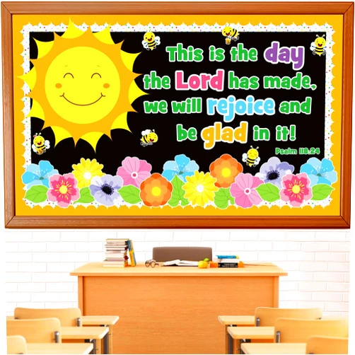Huzobooby Summer Religious Bulletin Board Decorations Set, Sunday School Lord Classroom Decoration Inspired Christian Sun Flower Cutouts Bible School VBS Library Church Window Wall Decor for Teacher
