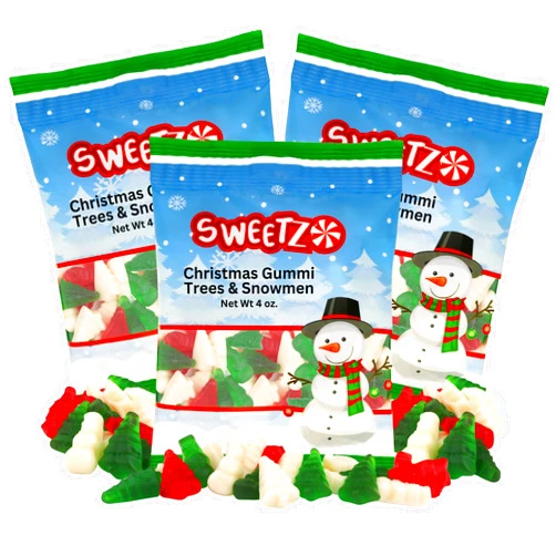 Needzo Gummi Christmas Trees and Snowmen, Individual Bags of Holiday Candy, Stocking Stuffers, 4 Ounces (Pack of 3)