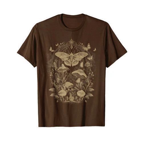 Bhgytec Butterfly Grunge Fairycore Therian Clothing Cute Moth Aesthetic Floral T-Shirt for Women & Girls, Unisex-Adults & Kids, Brown, Small, Short Sleeve, Classic Fit