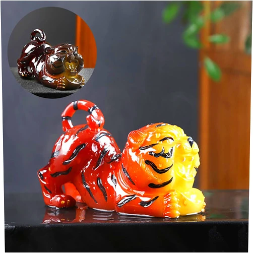 Hormsdar Color Changing Tea Pet Tiger Cute Resin Statue Kung Fu Tea Tray Decor Tea Lover's Gift Home Office Desk Feng Shui Ornament (Red)