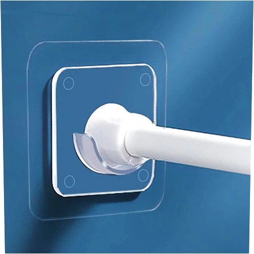 Venupple Spring Tension Rod Holder, 4 Packs Transparent Shower Rod Bracket No Drilling, Small Adhesive Tension Curtain Rod Retainer Shower Curtain Rod Holder (0.95 inches, Transparent)
