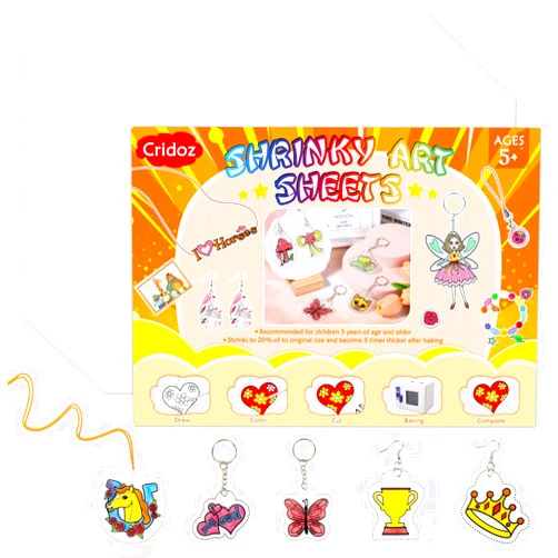 Cridoz Shrinky Art Paper, Cridoz 50Pcs Shrinky Sheets Shrink Plastic Film for Keychains and Kids Creative Art Craft Marking
