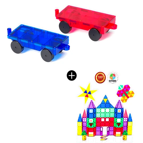 Playmags 100-Piece Colorful Tile Set, 2 Piece Car Set