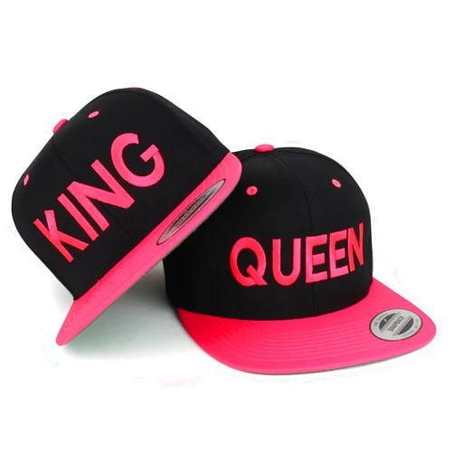 Trendy Apparel Shop King and Queen Embroidered Flat Bill 2-Tone Ball Cap