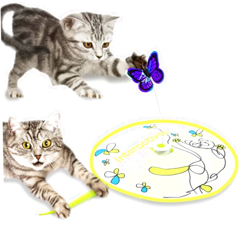 ALL FOR PAWS 2 in 1 Cat Toys Hide-N-Seek Cat Wand Toy Automatic Kitten Flutter Toy with Butterfly Spinner, Cat Moving Feather Toy for Indoor Cats, USB Rechargeable