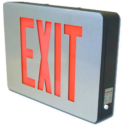 Sure-Lites CX72SD LED Die Cast Exit Sign Self-Powered Self-Diagnostics Brushed Aluminum Face and Black Housing, Double Face, Red and Green Letters