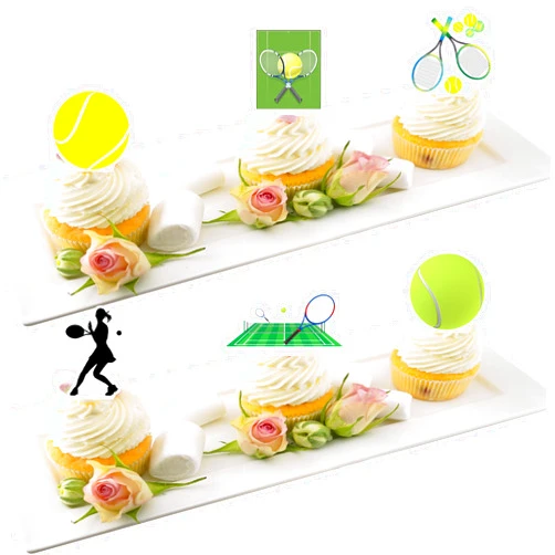 OriniPlay 48 Tennis Cake Cupcake Toppers Sports Themed Party Supplies Decorations Tennis Racket Baby Shower Birthday Party Cake Decor