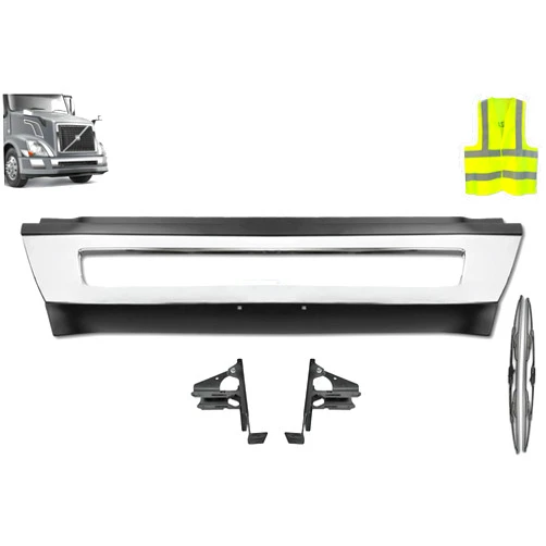 Generic KOZAK Center Bumper Plastic Middle Facia 20470446 with Chrome Trim & Brackets Compatible with Volvo VNL 2004-2015, Includes Logo with Stripe, 2x 22