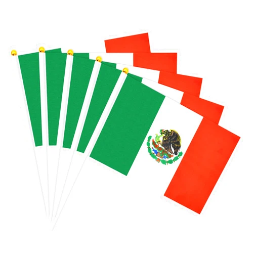 Wobeny 20 Pack Small Mexican Flag Stick 5'' x 8'' - Handheld Waving Mexico Flags 21 x 14 cm, Mini Bandera de México for Outdoor Parades, Cinco de Mayo Festivities, National Day Celebration Party Decorations