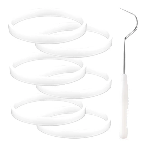 Gosknor 6pcs Rubber Sealing Ring Gaskets for Nutri Ninja Blender, 3.94 inch White Silicone Seals O-Ring Replacement Parts with Hook for Ninja Auto-iQ Pro Extractor CT680 BL456-30 BL480 BL681A BL682 BL640