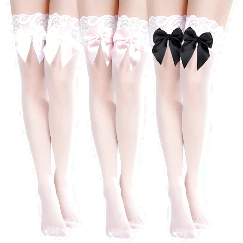 Geyoga Women Bow Lace Thigh High Stockings over the Knee Stocks for Valentine's Day
