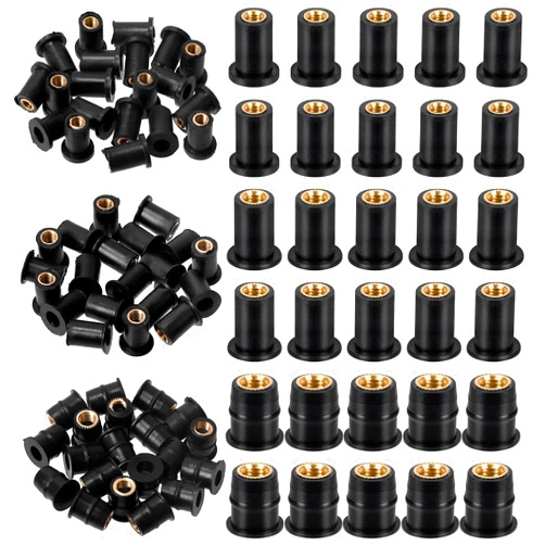 Swpeet 20Pcs M5 Black Rubber Well Nuts Kit, Windshield Fairing Fasteners Nuts, Fairing Universal Motorcycle Fasteners and Neoprene Expansion Brass Nuts Ideal for Canoe Boat Kayak