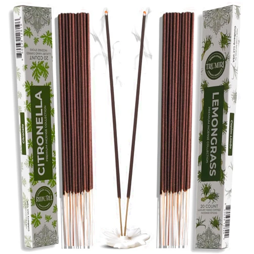 Trumiri Incense Sticks - Combo Pack of 40 Insence-Sticks - 20 Citronella + 20 Lemongrass - Insenses - Insents - Incents - Inscense - Incence - Incienso - All Natural Incense Sticks