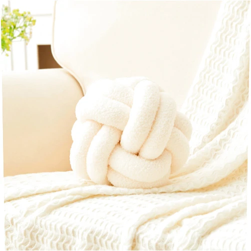 Lokaluo Knot Pillows Ball Throw Pillows 2 Cord Aesthetic Round Cute Plush Pillows Home Decor,woolwhite 11inch