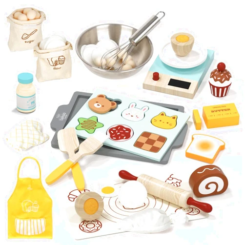 Lehoo Castle Play Food Set for Kids Kitchen, Play Kitchen Accessories Wooden, Kids Baking Set for Boys, Toys Cupcakes and Cookie Maker for Kids, Preschool Cooking Toys for Toddlers Boys Girls Ages 3+