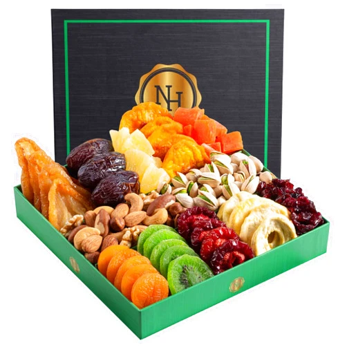 Nut Haven Holiday Christmas Dried Fruit & Nuts Gift Basket - Fresh Dried Fruit & Nuts Gift Basket - Assorted Food Gift Box for Thanksgiving, Family, Men, Women, Husband, Sympathy, Men & Women.