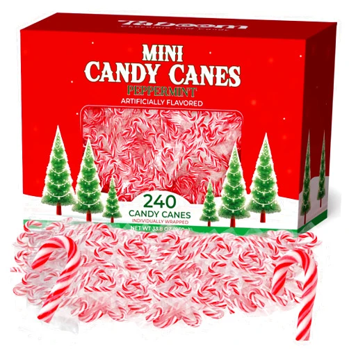 Taboom Bulk Mini Candy Cane Individually Wrapped 240 Pack - Small Peppermint Candy Canes Red & White Christmas Candy For Holiday Gifts, Stocking Fillers, Party Favors & Decorations